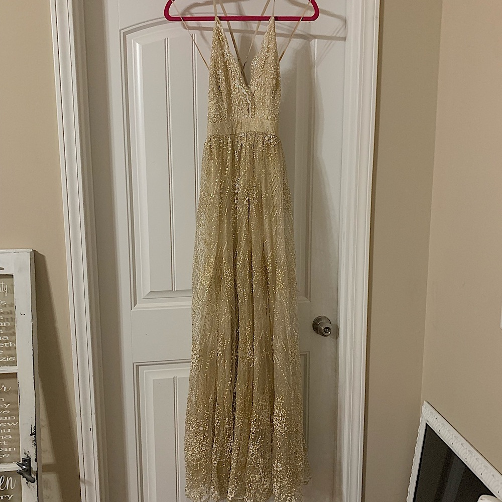 Luxxel Gold/taupe Formal Dress